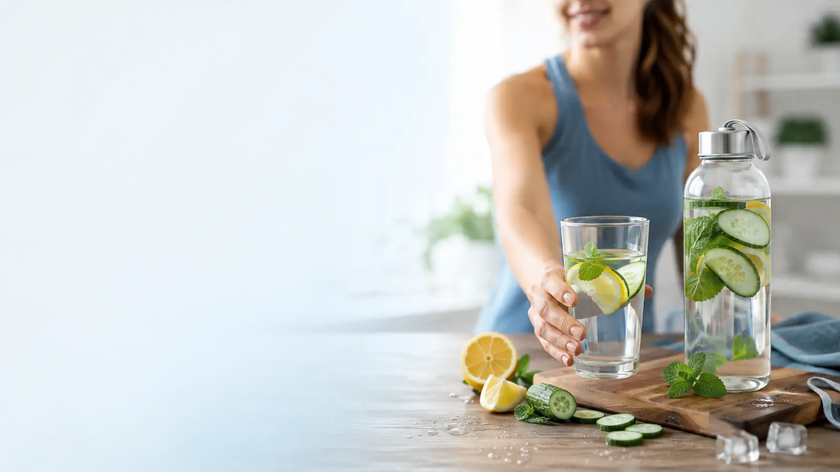 how to increase water intake - infused water with lemon and mint