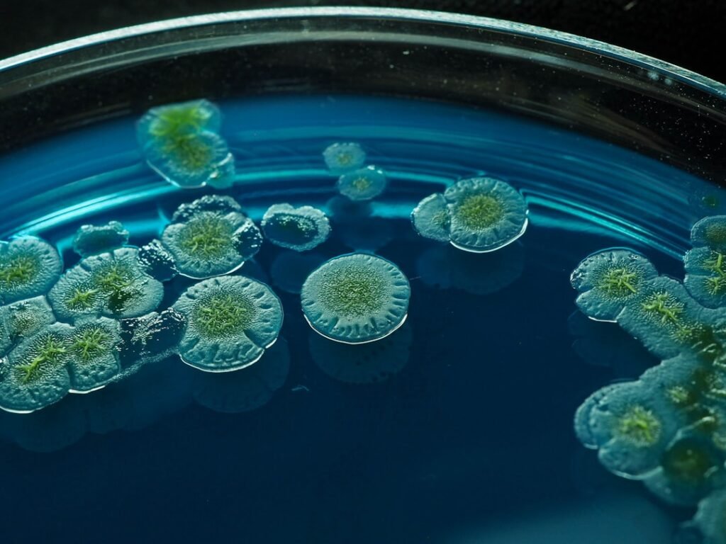 Bacterial colonies visible in a lab culture dish, representing microbial contamination risks in drinking water during pregnancy.